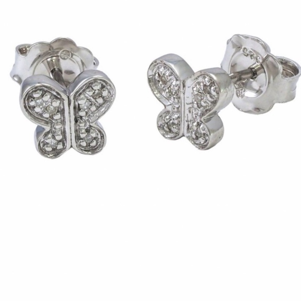 .05 CTW NATURAL DIAMOND Sterling Silver Butterfly Earrings | new - never worn - Picture 2 of 5